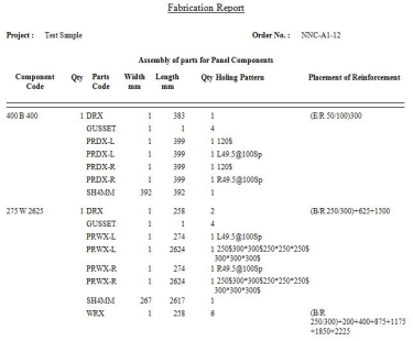 Form Work Estimation Software - PLUS FormWork : Fabrication Order Report