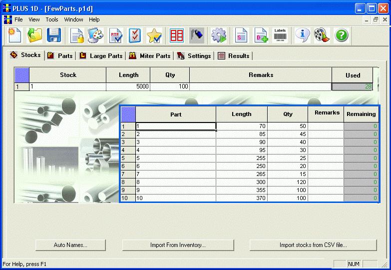 Bar Nesting Software for One Dimensional Material